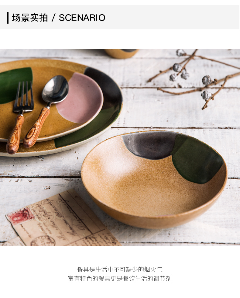 Lototo Japanese retro salad bowl single milk cup hand - made ceramic tableware plate plate plate