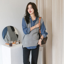 Autumn new maternity wear Internet celebrity fashion style fashionable V-neck vest trendy mother early autumn outer knitted vest