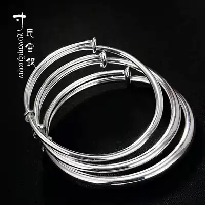 Yunnan Dali snow yin S 99.99 million foot ethnic smooth round bar push-pull bracelet go ma quan pure silver fashion