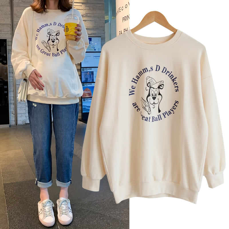 Pregnancy Woman Dress Spring Autumn and Autumn Jacket Loose Medium Long Version Sweatshirt Fashion Foreign Pie Suit Large Size Code Net Red Spring Dress