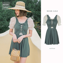 Swimwear womens one-piece two-piece conservative student lace hipster elegant soaking hot spring belly thin swimsuit