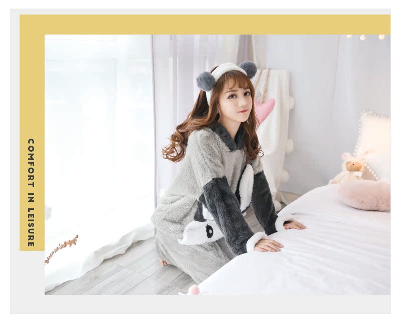 Đồ ngủ nhung san hô của phụ nữ mùa thu và mùa đông da cừu dày dày tay dài học sinh flannel dễ thương bên ngoài mặc phù hợp với dịch vụ nhà bộ đồ khủng log