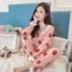 Đồ ngủ công chúa gió nữ mùa thu và mùa đông cotton dài tay mỏng phần XL mùa xuân và mùa thu có thể mặc bộ đồ dịch vụ gia đình Hàn Quốc