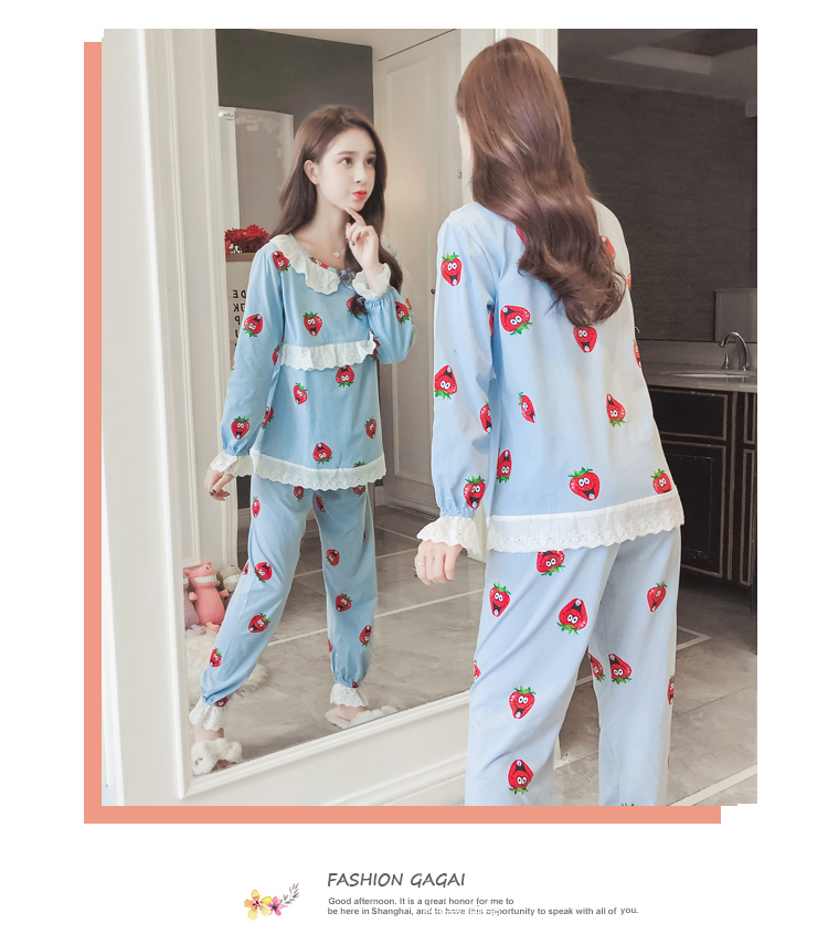 Đồ ngủ công chúa gió nữ mùa thu và mùa đông cotton dài tay mỏng phần XL mùa xuân và mùa thu có thể mặc bộ đồ dịch vụ gia đình Hàn Quốc đồ bộ nữ
