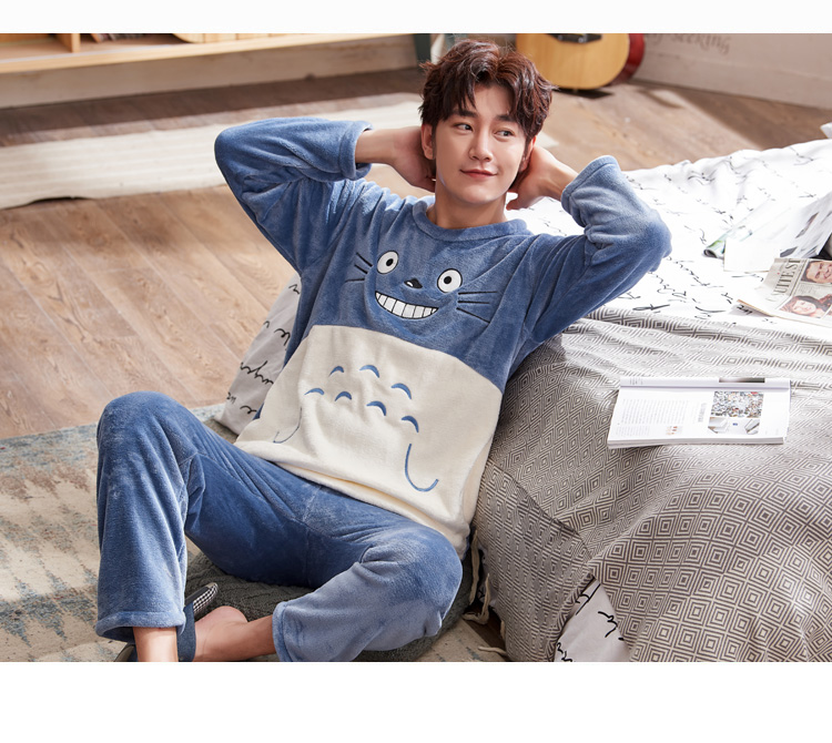 Pyjama nam mùa đông san hô lông cừu dày thanh niên nam phần flannel ấm áp mùa thu và mùa đông mô hình dài tay phù hợp với dịch vụ nhà đồ bộ nam mặc nhà