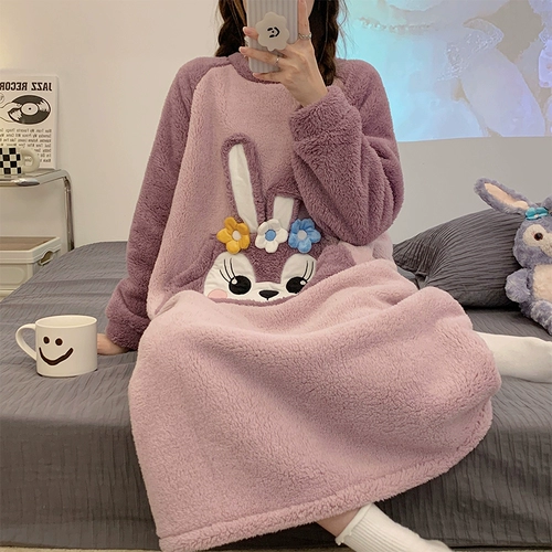 Утепленная коралловая бархатная осенняя пижама, юбка, фланелевый мультяшный лонгслив, популярно в интернете