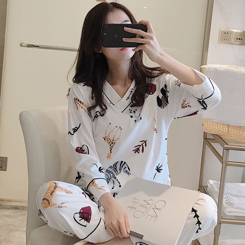 Han Edition Pyjamas Woman Summer Pure Cotton Long Sleeve Suit Spring Autumn Season Thin Section Students Fresh And Cute Loose Casual Home Clothes