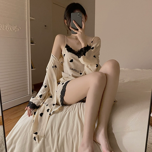 Летняя пижама, шелковый тонкий сексуальный комплект, 3 предмета, 4 предмета, коллекция 2023, эффект подтяжки