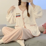 Осенняя демисезонная коралловая бархатная флисовая удерживающая тепло пижама, милый комплект для школьников, домашняя одежда, увеличенная толщина, 2024 года