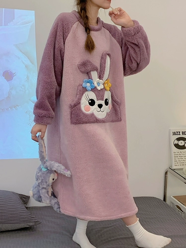 Утепленная коралловая бархатная осенняя пижама, юбка, фланелевый мультяшный лонгслив, популярно в интернете