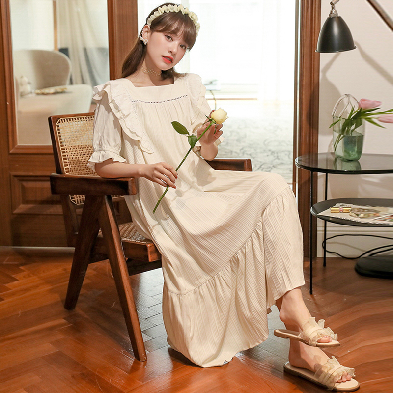 Fashion temperament high-sense cotton pajamas woman summer new sweet princess wind leisure sleeping dress household wear thin