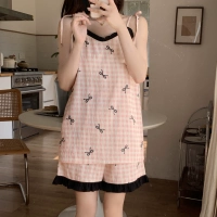 9885 розовый клетчатый бант с накладкой на грудь