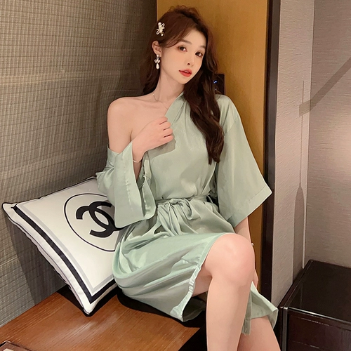 Шелковый летний однотонный банный халат, цветная сексуальная пижама, изысканный стиль