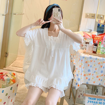 2022 New Sleepwear Lady Summer Pure Cotton Nets Red Bursting pieces Two suits Home Clothing Thin short sleeve shorts