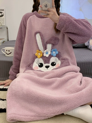 Утепленная коралловая бархатная осенняя пижама, юбка, фланелевый мультяшный лонгслив, популярно в интернете