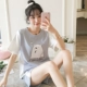 Đồ ngủ công chúa gió nữ mùa hè cotton ngọt ngào dễ thương Bộ đồ hai dây ngắn tay có thể mặc bên ngoài dịch vụ nhà mùa hè Hàn Quốc - Nam giới