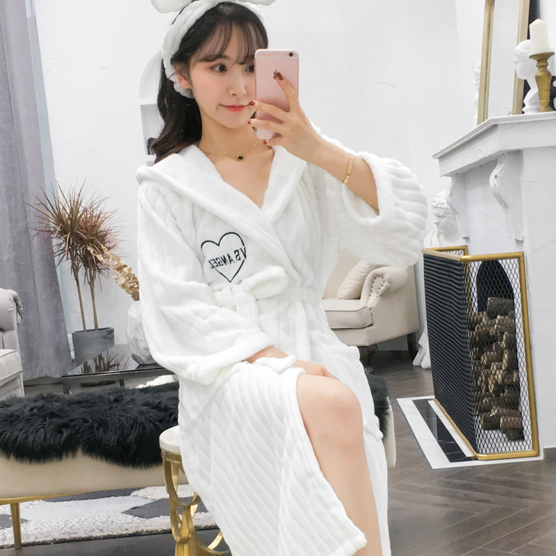 Autumn Winter Sleeping Robes Thickened Coral Suede Seater Pyjamas Woman Sweetness Mid long version Bathrobe flannel Flannel Sleeping Dress Home