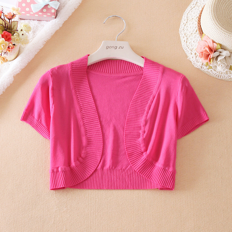Mùa hè mới Hàn Quốc kẹo màu kem chống nắng nhỏ khăn choàng vest hoang dã knit cardigan siêu ngắn ngắn tay áo áo khoác nhỏ áo khoác len nữ