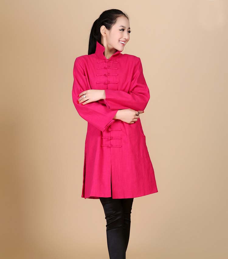 2013 phong cách dân tộc mùa thu mới khóa áo khoác dài áo khoác nữ kích thước lớn áo cotton cotton áo gió màu đỏ áo kaki nữ