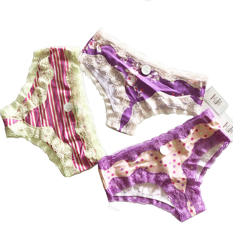 3 pairs of foreign trade original single laika elastic sweat and breathable lace lace lace lace triangle underwear