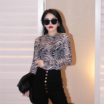2021 autumn new tight sexy bottoming shirt zebra striped blouse Korean slim slim long sleeve T-shirt