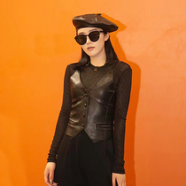 2021 new spring and autumn leather waistcoat ladies vest wear Joker slim British horse clip motorcycle leather sling