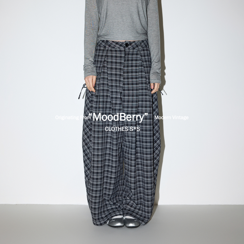 Moodberry American Retro Classic Plaid Pants for Women, Spring and Summer, Lazy Loose Casual Wide-Leg Floor-Length Pants Moodberry American Retro Classic Plaid Pants for Women, Spring and Summer, Lazy Loose Casual Wide-Leg Floor-Length Pants