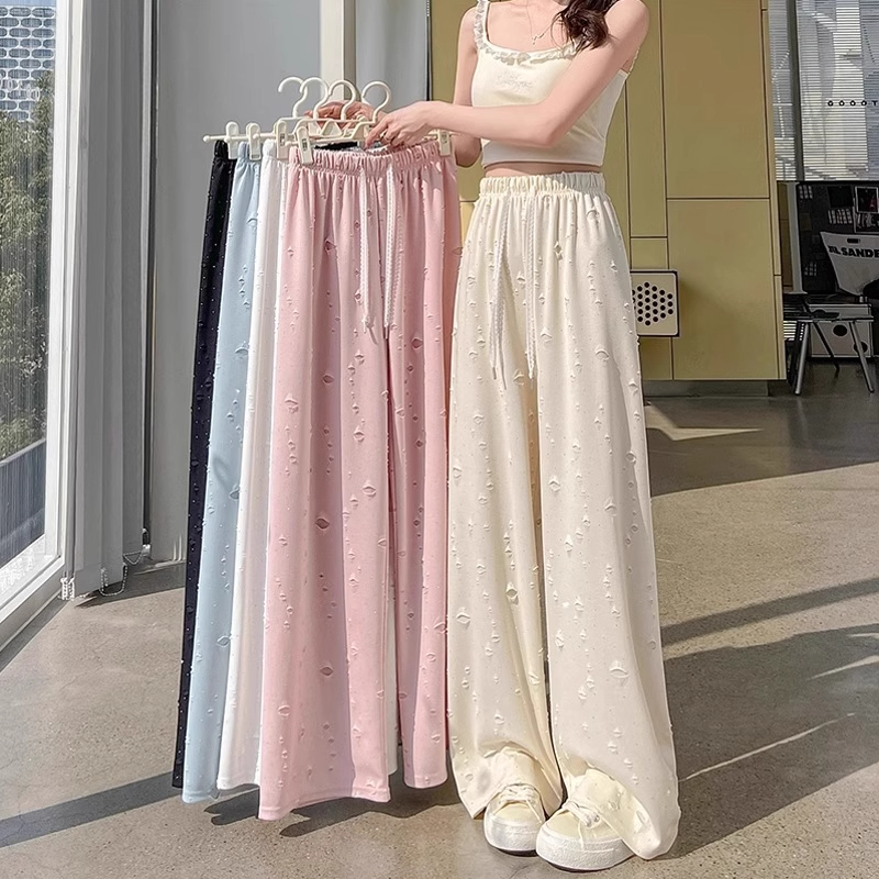 Clearance Sale: Ripped Ice Silk Wide-Leg Pants for Women, Summer Thin Style, Bf Lazy Style, Drapey Straight-Leg Casual Sports Pants