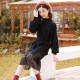 Girls' dress autumn and winter clothes 2022 new style big children plus velvet knitted mid-length princess winter skirt trendy