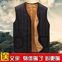 Ông già mùa thu và áo ấm mùa đông cộng với áo nhung cha dày lên 60-70-80 tuổi ông già Ma Rong V-cổ áo ghi lê nhiều túi