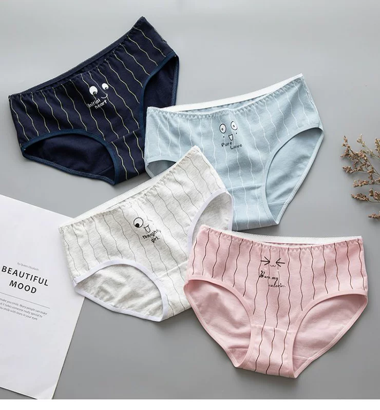 Phim hoạt hình gợi cảm màu đỏ lưới đồ lót phụ nữ cotton thắt lưng nữ quần cotton tam giác đáy quần 100% cotton