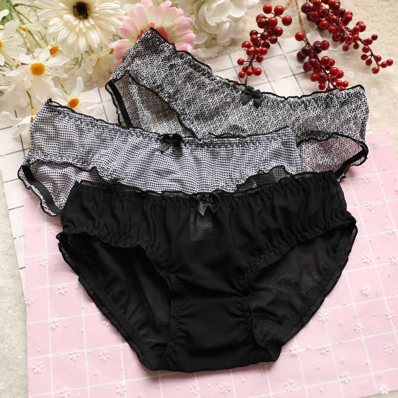 Mùa hè lưới ren phối cảnh sexy eo thấp cô gái đồ lót siêu mỏng nơ ngắn bán buôn quan ao lot
