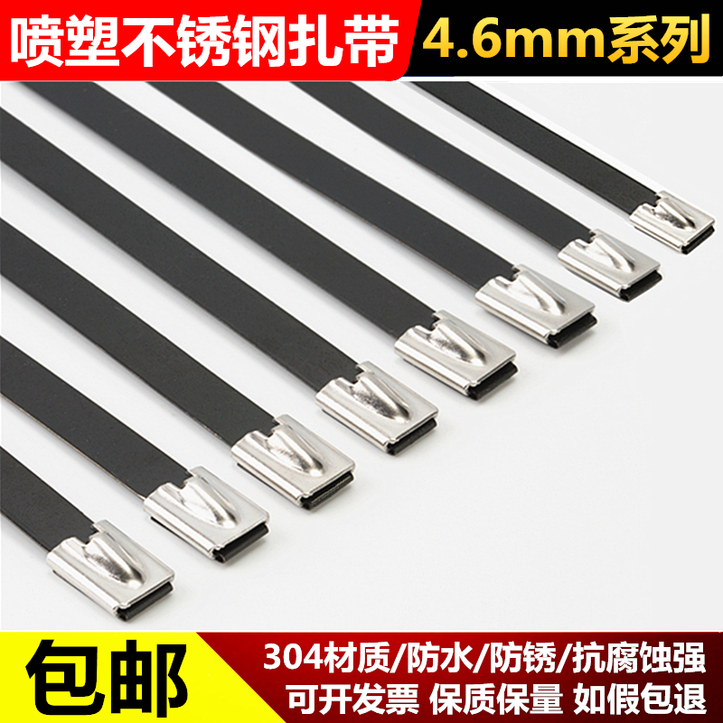 304 spray plastic stainless steel ties 4 6mm Self-locked marine bundled cable clasped metal ties Powerful Buckle