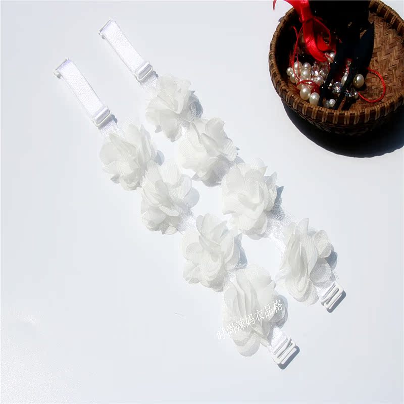 Phiên bản Hàn Quốc mới nhất của ba chiều hoa organza dây đeo vai đàn hồi điều chỉnh đồ lót khóa rộng bên ngoài đeo vai màu tím quai áo trong suốt