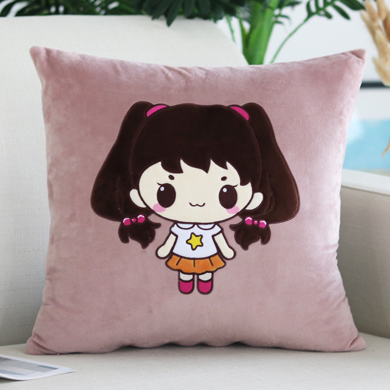 Cartoon Embroidered Cushion Detachable Washable Pillowcase Hair Sofa Back Office Automotive Waist Pillowcase Pillowcase Coreless