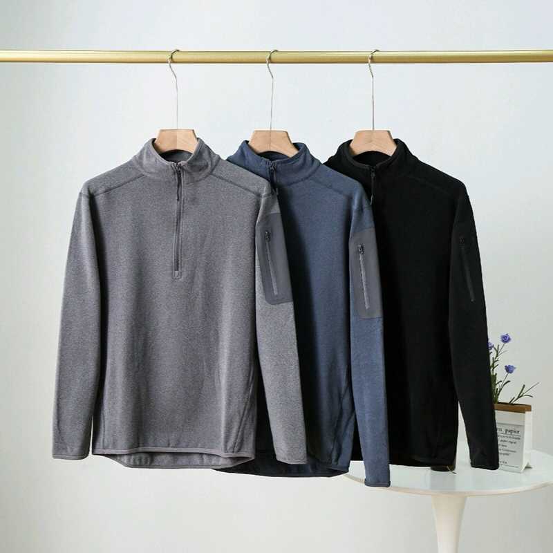 Fly bird Outdoor stand-up collar semi-laced sleeve head Garveled warm speed dry sport pure color sashimi elastic sweatshirt male