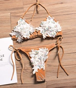 Thời trang châu Âu và Mỹ mới nhung vàng khâu quai tam giác chia bikini bikini áo tắm gợi cảm