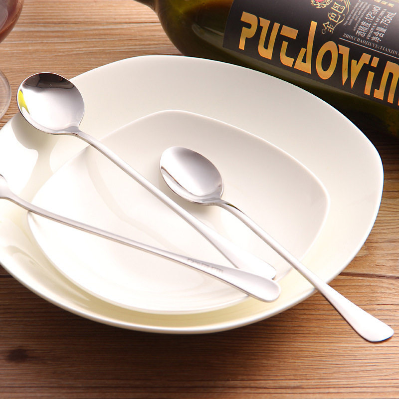 Stainless steel long handle stirring spoon small tablespoon seasoning coffee spoon lengthened creative ice spoon dessert honey small spoon