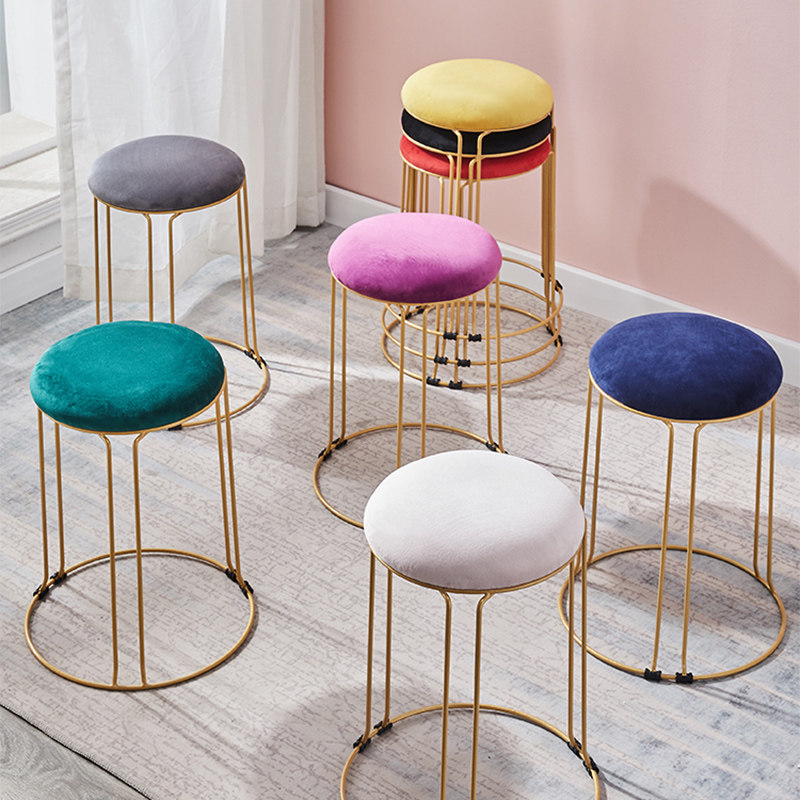 Light and luxurious rebar stool Home Round Stool Parlor Stool Ins stack Stacks Short Bench Mesh Red Pantry Bench Nordic Table Stool