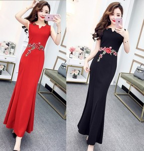 New wedding fashion V sleeveless embroidered tail fish toast dress 