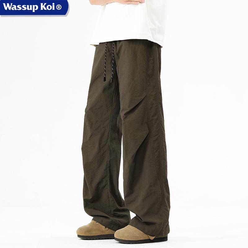 Wassup Koi Casual Cargo Pants for Men, Summer Ice Silk Thin Work Pants, Straight-Leg Sports Paratrooper Drawstring Pants