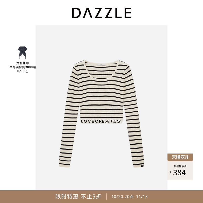 Dazzle Wool Knit Sweater Spring Striped Pullover Sweater for Women