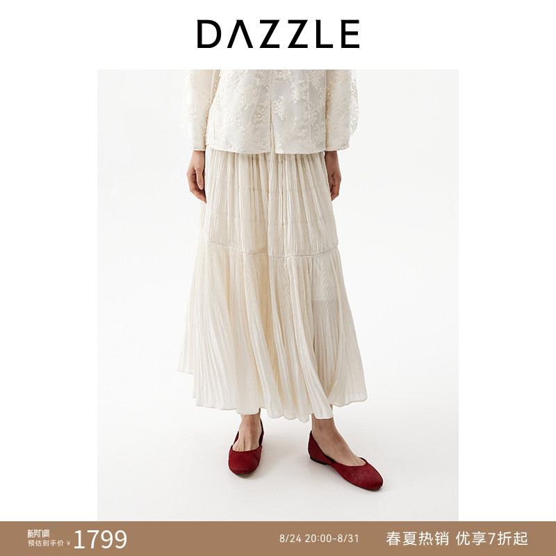 Dazzle Women's Skirt 2026 Spring Island Satin Pleated Long Skirt White Skirt Long Skirt Dazzle Women's Skirt 2026 Spring Island Satin Pleated Long Skirt White Skirt Long Skirt
