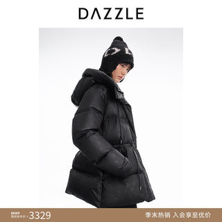 Dazzle 25Th Winter Black Waist-Tightening Drawstring Cloud Puff Mid-Length down Jacket for Women