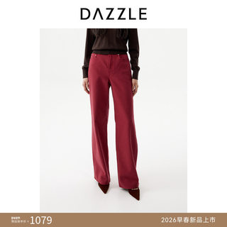 DAZZLE 地素2026年春季棉混纺新年氛围红色牛仔直筒裤