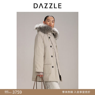 DAZZLE 地素2025年冬季新款雪豹系列毛领连帽中长款羽绒服外套女