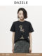 [Hot-Selling Restock] Dazzle T-Shirt 25 Autumn Black Plant Heavy Embroidery Short-Sleeve T-Shirt