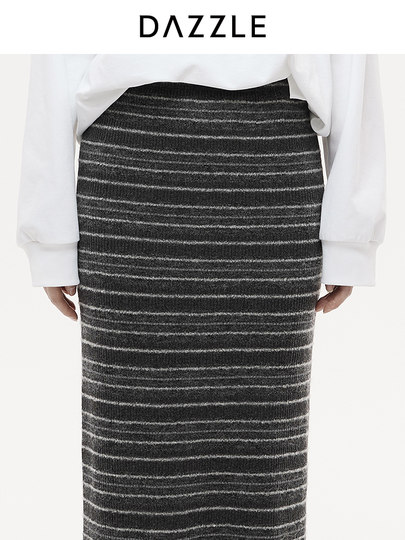 DAZZLE Falda Disu 2025 Otoño e Invierno Falda larga de punto gris medio para mujer