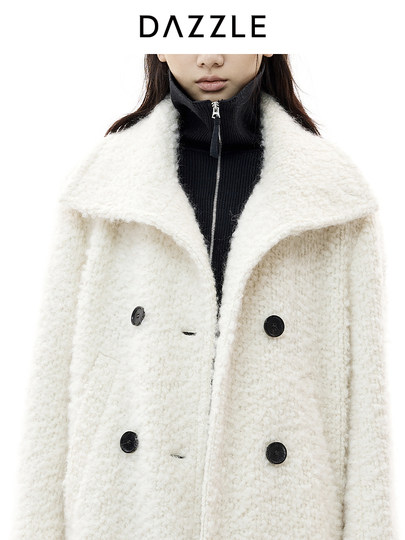 DAZZLE 地素25冬绵羊毛混纺圈圈毛中长款大衣毛绒外套女