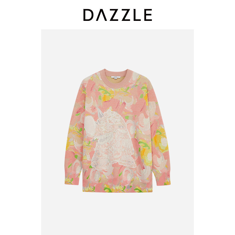 (VINCENT joint) DAZZLE ground vegan sweaters 2024 spring new women's round collar jacquard embroidery blouses-Taobao